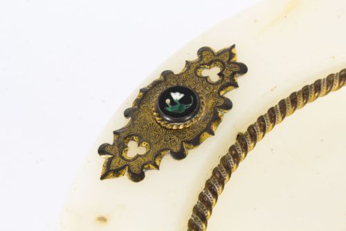 ANTIQUE ITALIAN PIETRA DURA MOUNTED BRASS AND ALABASTER COMPORT DISH 19TH C - ADDITIONAL PHOTO 6