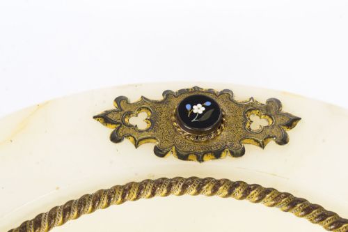 ANTIQUE ITALIAN PIETRA DURA MOUNTED BRASS AND ALABASTER COMPORT DISH 19TH C - ADDITIONAL PHOTO 7