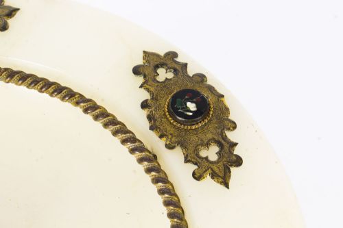 ANTIQUE ITALIAN PIETRA DURA MOUNTED BRASS AND ALABASTER COMPORT DISH 19TH C - ADDITIONAL PHOTO 8