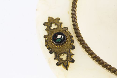 ANTIQUE ITALIAN PIETRA DURA MOUNTED BRASS AND ALABASTER COMPORT DISH 19TH C - ADDITIONAL PHOTO 10