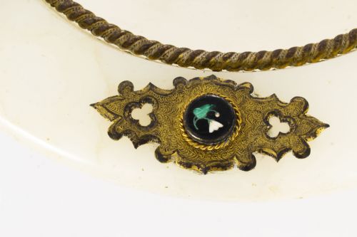 ANTIQUE ITALIAN PIETRA DURA MOUNTED BRASS AND ALABASTER COMPORT DISH 19TH C - ADDITIONAL PHOTO 11