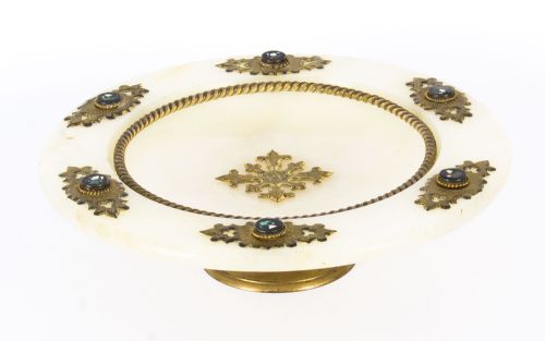 ANTIQUE ITALIAN PIETRA DURA MOUNTED BRASS AND ALABASTER COMPORT DISH 19TH C - ADDITIONAL PHOTO 13