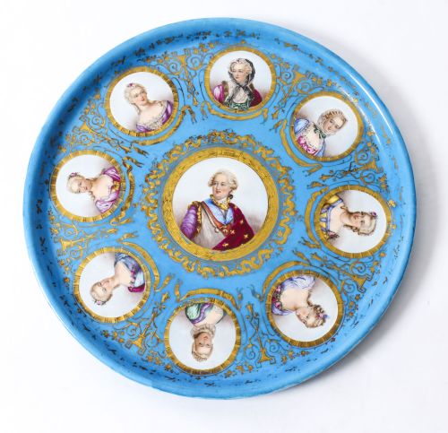ANTIQUE 20 INCH DIAM SEVRES PORCELAIN CHARGER OF LOUIS XVI 19TH CENTURY