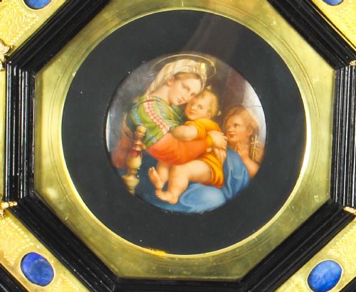 fig 1. Antique Italian Framed Hand Painted Miniature Madonna & Child 19th C