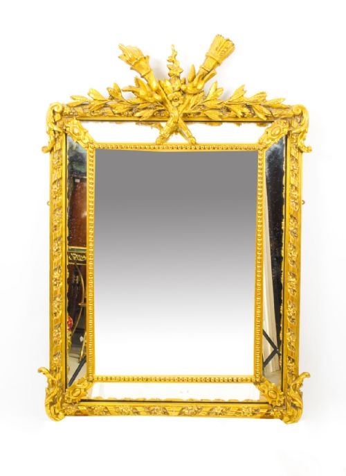Antique Giltwood Louis Revival Overmantel Cushion Mirror 19th C 133x 92cm
