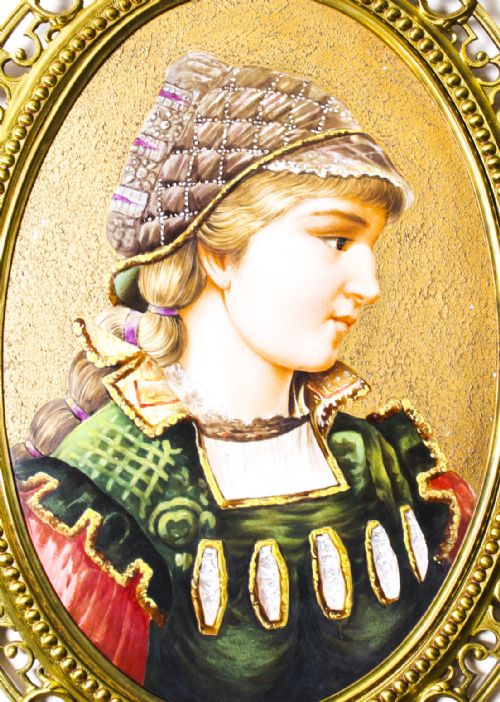 ANTIQUE BERLIN OVAL PORCELAIN PLAQUE YOUNG WOMAN ORMOLU FRAME 19TH C - ADDITIONAL PHOTO 1