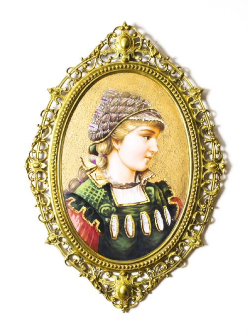 ANTIQUE BERLIN OVAL PORCELAIN PLAQUE YOUNG WOMAN ORMOLU FRAME 19TH C - ADDITIONAL PHOTO 6