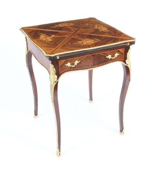 Antique Victorian Ormolu Mounted Marquetry Envelope Card Table C.1880 19th C

