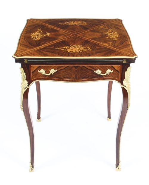 fig 1. Antique Victorian Ormolu Mounted Marquetry Envelope Card Table c.1880 19th C