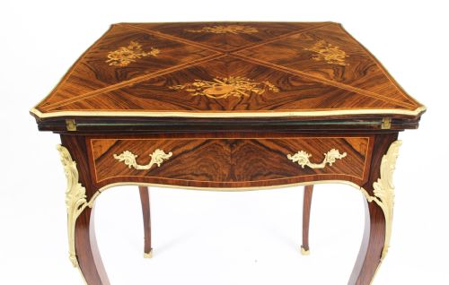 fig 2. Antique Victorian Ormolu Mounted Marquetry Envelope Card Table c.1880 19th C