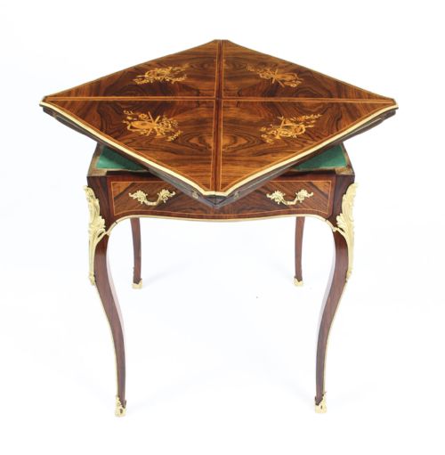 fig 7. Antique Victorian Ormolu Mounted Marquetry Envelope Card Table c.1880 19th C