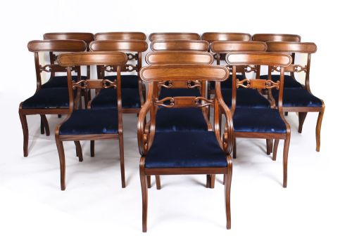 Antique Set 14 Regency Mahogany Dining Chairs 19th Century C1820
