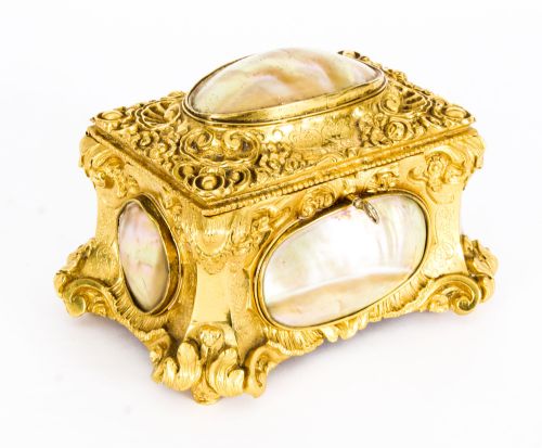 Antique French Ormolu Casket with Abalone Shell Plaques C1880 19th Cent
