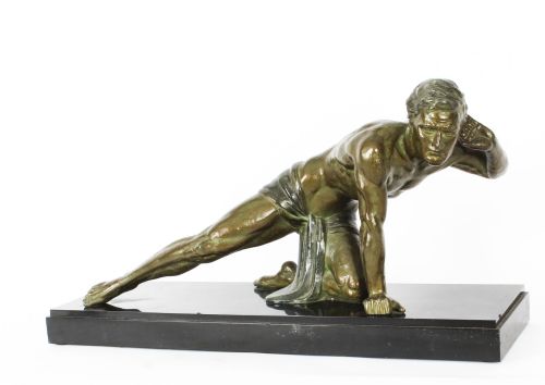Antique Art Deco Bronzed Sculpture "Le Guetteur" Jean De Roncourt 1920 20th C
