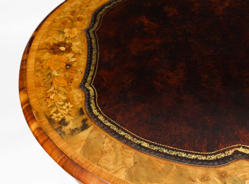 fig 3. Antique Victorian Burr Walnut & Floral Marquetry Writing Table 19th C
