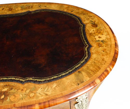 fig 4. Antique Victorian Burr Walnut & Floral Marquetry Writing Table 19th C