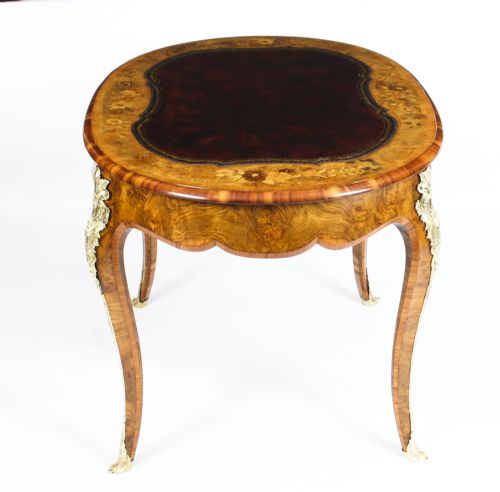fig 5. Antique Victorian Burr Walnut & Floral Marquetry Writing Table 19th C
