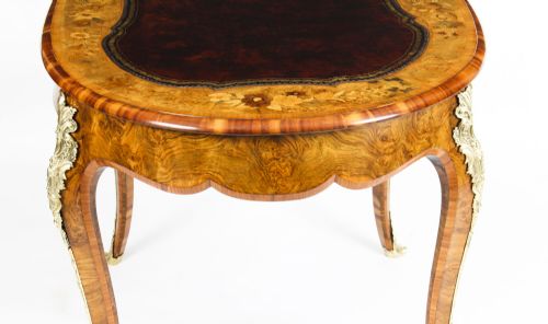 fig 6. Antique Victorian Burr Walnut & Floral Marquetry Writing Table 19th C