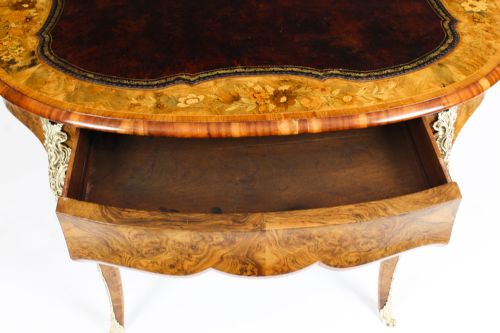 fig 8. Antique Victorian Burr Walnut & Floral Marquetry Writing Table 19th C