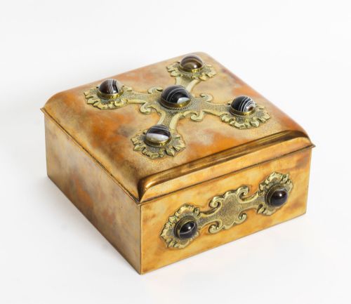Antique Brass & Agate Gaming Box Edinburgh C1850 19th C
