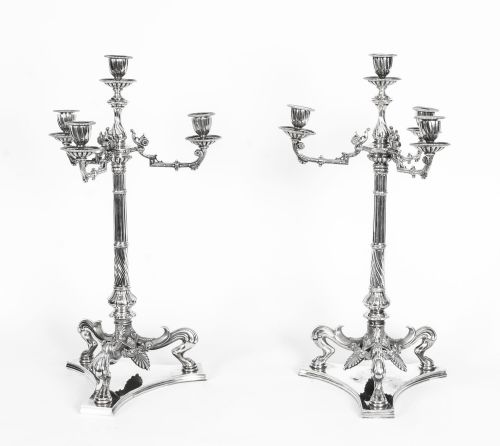 Antique Pair Neo Classcal Silver Plated 4 Light Candelabra Hodd & Linley 19thc
