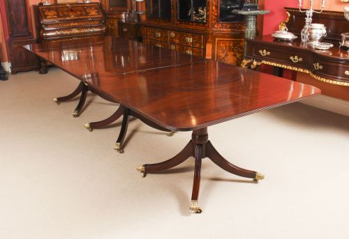 Antique 11 Ft Regency Revival Mahogany 3 Pillar Dining Table C1900
