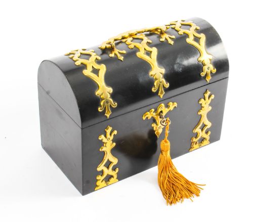 Antique Ebonised and Brass Stationary Casket Howell James & Co. 19th Century
