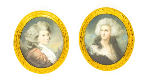 Antique Pair French Pastel & Gouache Portraits Mid 19th Century
