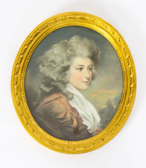 fig 1. Antique Pair French Pastel & Gouache Portraits Mid 19th Century
