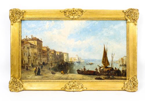 Antique Oil Painting Venetian Scene of the Grand Canal J.vivian 19th C

