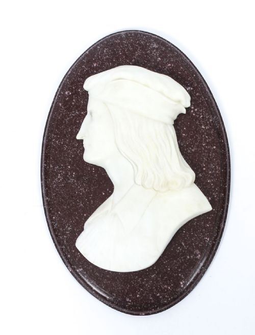 fig 2. Antique Italian Marble Profile Plaques of Virgil & Dante 19th Century
