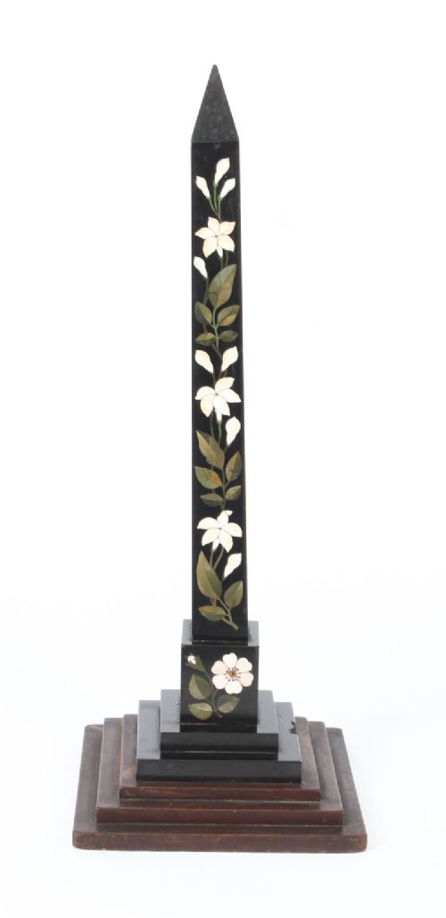 fig 1. Antique Victorian Ashford Pietra Dura Marble Obelisk 19th Century