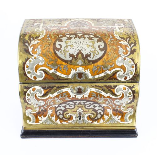 Antique Gilt Brass Inlaid Fall Front Stationery Casket C.1860
