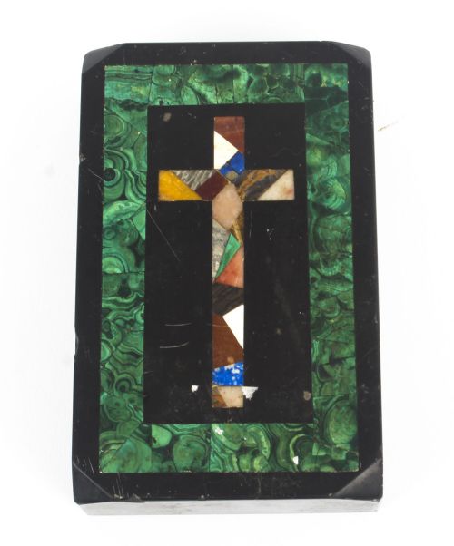 Antique Malachite & Marble Pietra Dura Paperweight 19th C
