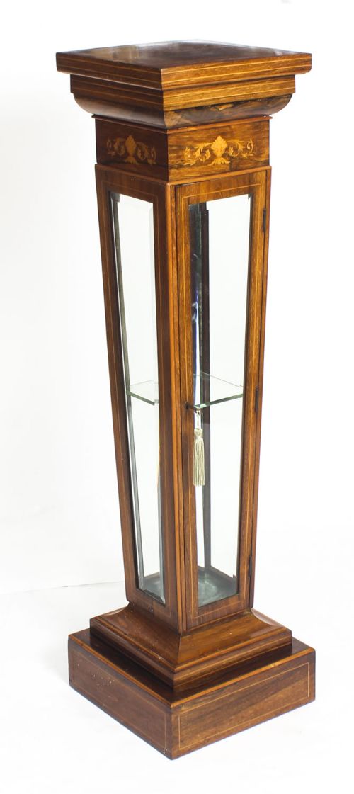 Antique Edwardian Inlaid Gonçalo Alves Display Pedestal Stand 19th C

