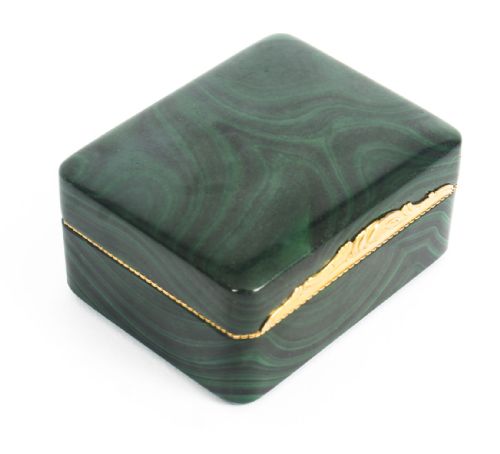 Antique Solid Malachite & Gold Lidded Box Casket 19th Century
