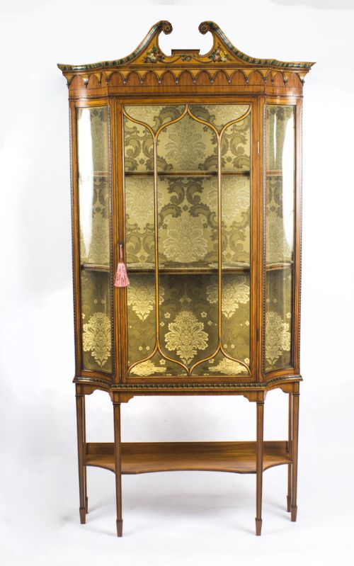 Antique Edwardian Sheraton Revival Painted Satinwood Display Cabinet 19th C
