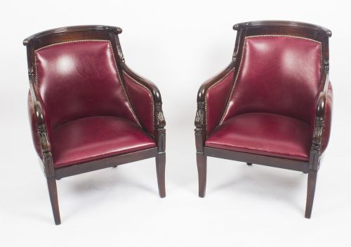 Antique Pair of Louis Xv Revival Mahogany Fauteuil Armchairs 19th C
