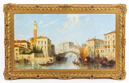 Antique Oil Painting Venetian Scene of the Grand Canal J.vivian 19th C
