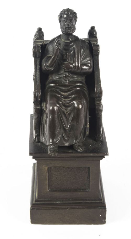 fig 1. Antique Italian Grand Tour Patinated Bronze Sculpture of St Peter 19th Century
