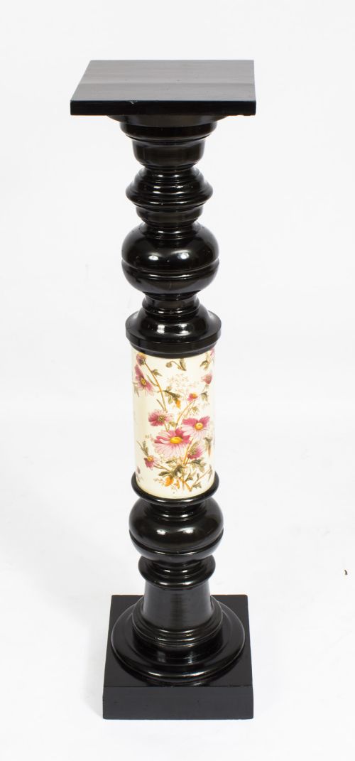 fig 1. Antique Pair Large Ebonised and Porcelain Pedestals C1880
