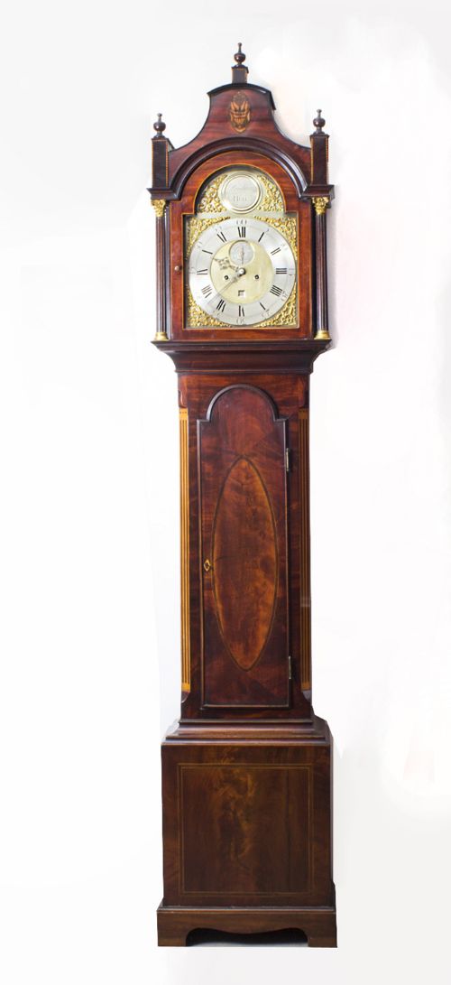 Antique Flame Mahogany & Inlaid Longcase Clock, William Pridgin, Hull, C1780
