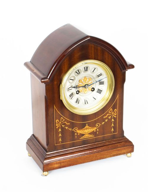Antique French Mahogany & Marquetry Mantle Clock Circa 1900
