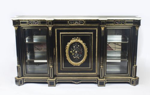 Antique Napoleon III Pietra Dura Ebonised Credenza C.1840
