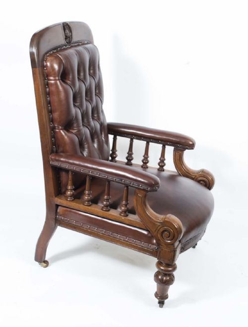 ANTIQUE PAIR ENGLISH VICTORIAN LEATHER ARMCHAIRS C1880 - ADDITIONAL PHOTO 1