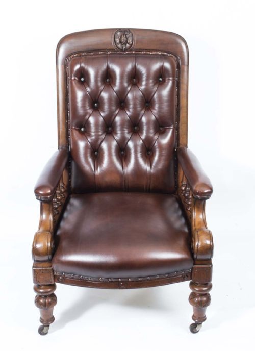 ANTIQUE PAIR ENGLISH VICTORIAN LEATHER ARMCHAIRS C1880 - ADDITIONAL PHOTO 2