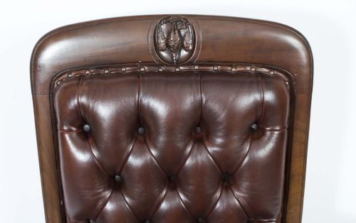 ANTIQUE PAIR ENGLISH VICTORIAN LEATHER ARMCHAIRS C1880 - ADDITIONAL PHOTO 3