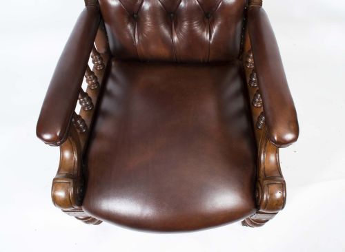 ANTIQUE PAIR ENGLISH VICTORIAN LEATHER ARMCHAIRS C1880 - ADDITIONAL PHOTO 5