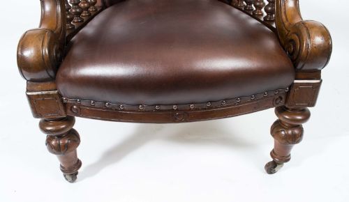 ANTIQUE PAIR ENGLISH VICTORIAN LEATHER ARMCHAIRS C1880 - ADDITIONAL PHOTO 6
