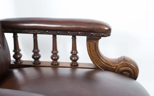 ANTIQUE PAIR ENGLISH VICTORIAN LEATHER ARMCHAIRS C1880 - ADDITIONAL PHOTO 8